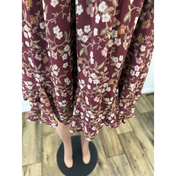 Womens Wine Chiffon Floral Mini Fit & Flare Dress Juniors L - Picture 7 of 15